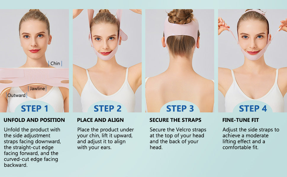 V Line Lifting Kit for Women, Double Chin Strap w/ 3D Face Roller & Hyaluronic Acid Serum