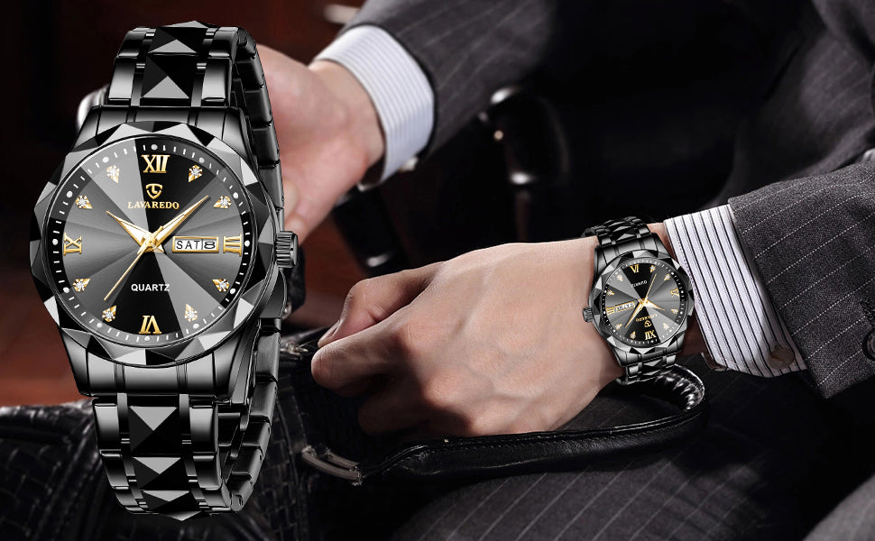 Watch for Men Diamond Analog Quartz 41mm -BLACK