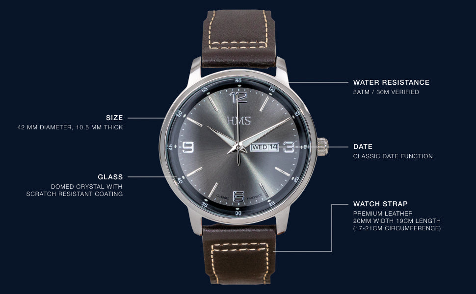 HMS, Classic Men’s Dress Watch, 25905, 42mm - BLACK