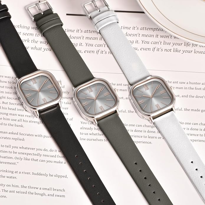Watch for Women Leather Band Waterproof Analog - Black/Silver