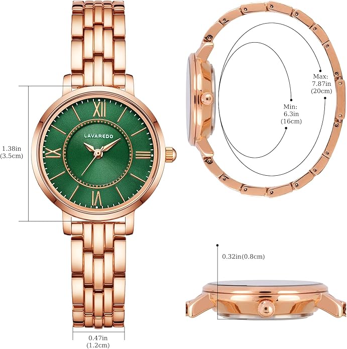 Watch Gold/Silver Stainless Steel Band Waterproof Quartz, 35mm - ROSE/GREEN