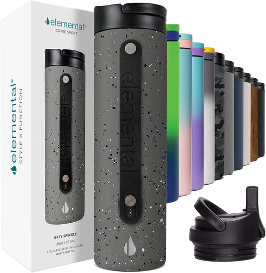 Elemental Iconic Stainless Steel Water Bottle with Straw - 20 oz Leak Proof