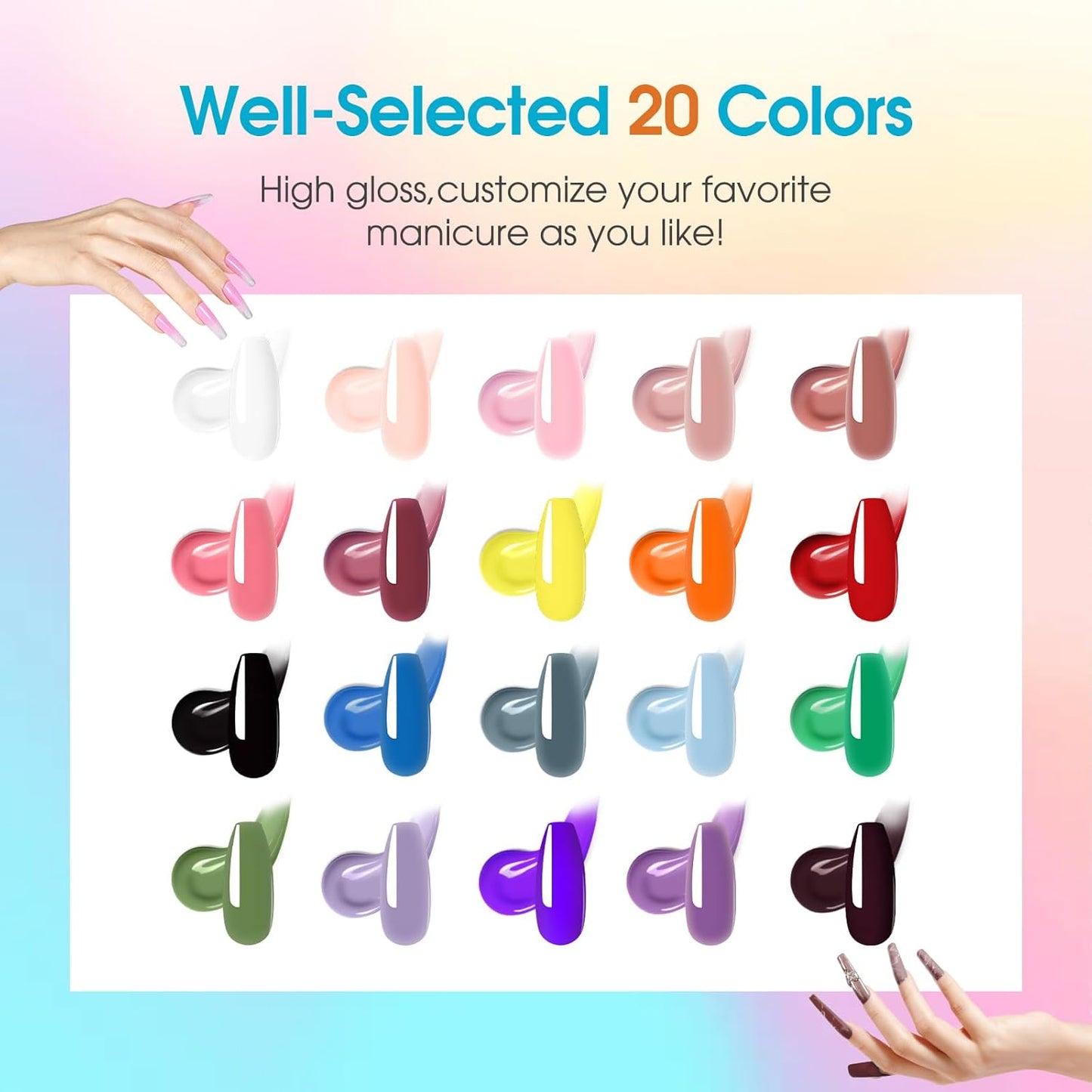 ROSALIND 20 Colors Poly Nail Gel Kit with Mini Nail Lamp