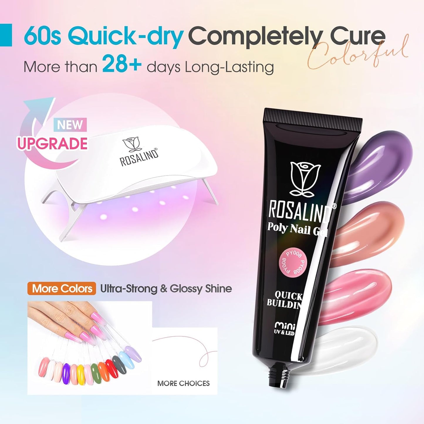 ROSALIND 20 Colors Poly Nail Gel Kit with Mini Nail Lamp