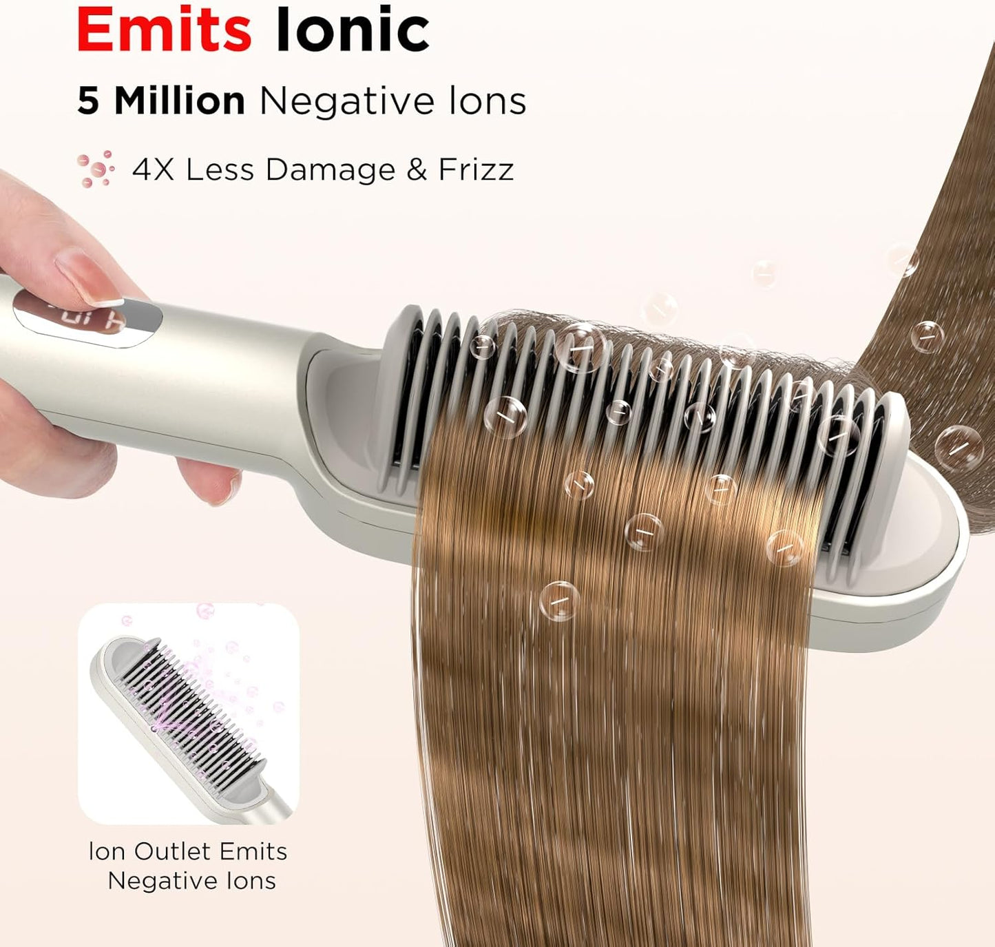 Hair Straightener Brush, 20s Fast Heating, Negative Ions Hair Straightening Comb with Less Frizz