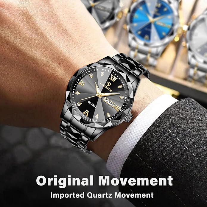 Watch for Men Diamond Analog Quartz 41mm -BLACK