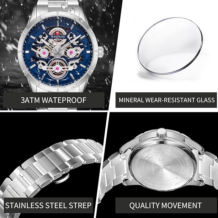 Watch Men Luxury, Quartz Movement, Waterproof, 46 mm- SILVER/BLUE