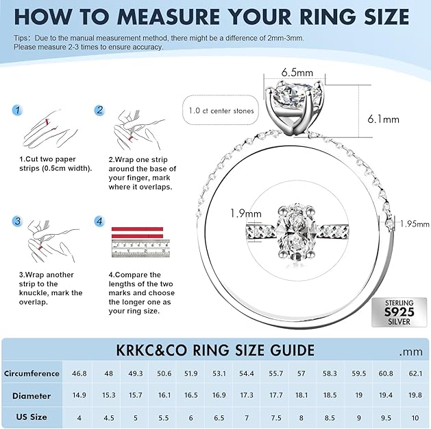 Promise Ring, 1.0 CT S925 Sterling Silver Oval, Cubic Zirconia - Size 6.5
