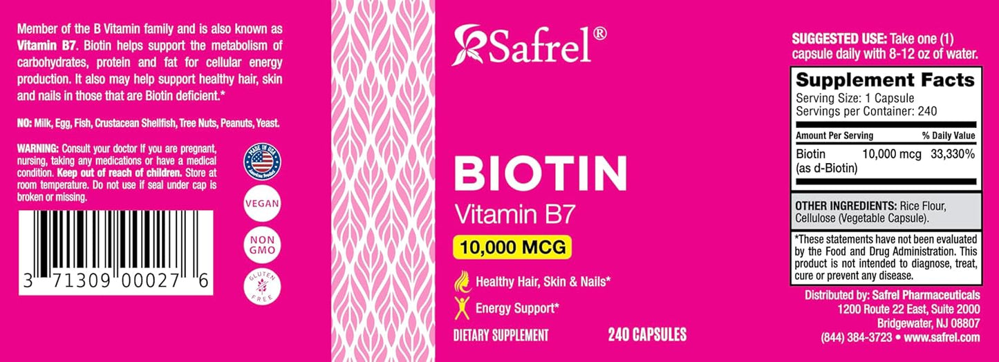 Biotin (Vitamin B7) 10,000mcg, 240 Capsules
