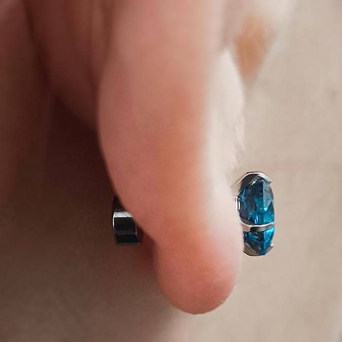 Stud Earrings - Surgical Steel Hypoallergenic Pierced Zircon Earrings - Moonlit Blue