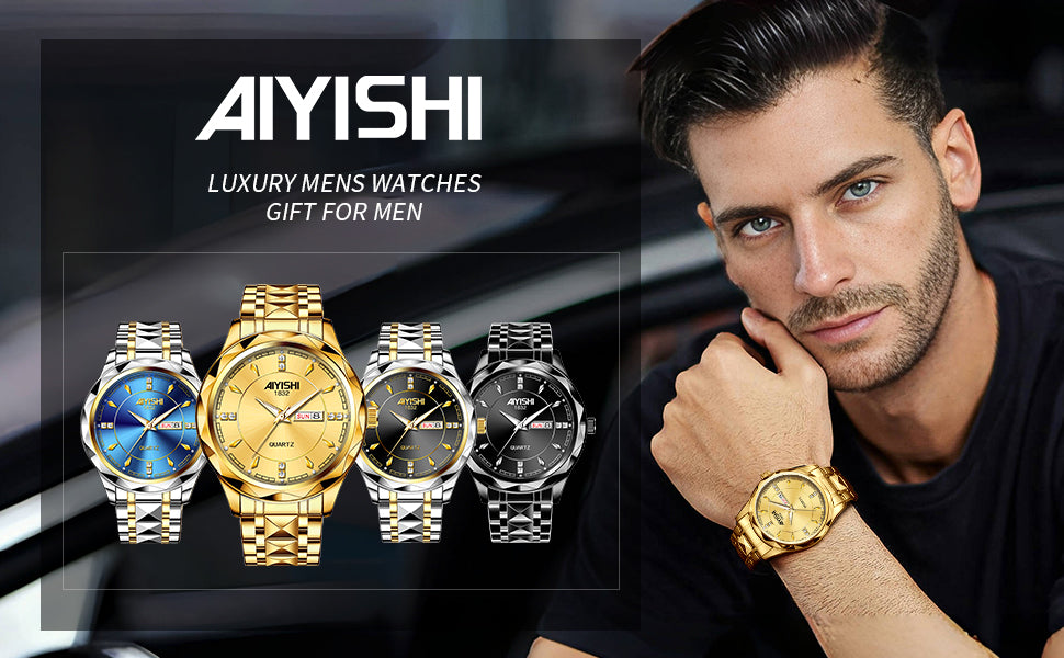Men's Analog Quartz Watch with Date Display & Luminous Hands Waterproof - GOLD