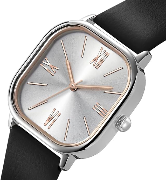 Watch for Women Leather Band Waterproof Analog - Black/Silver