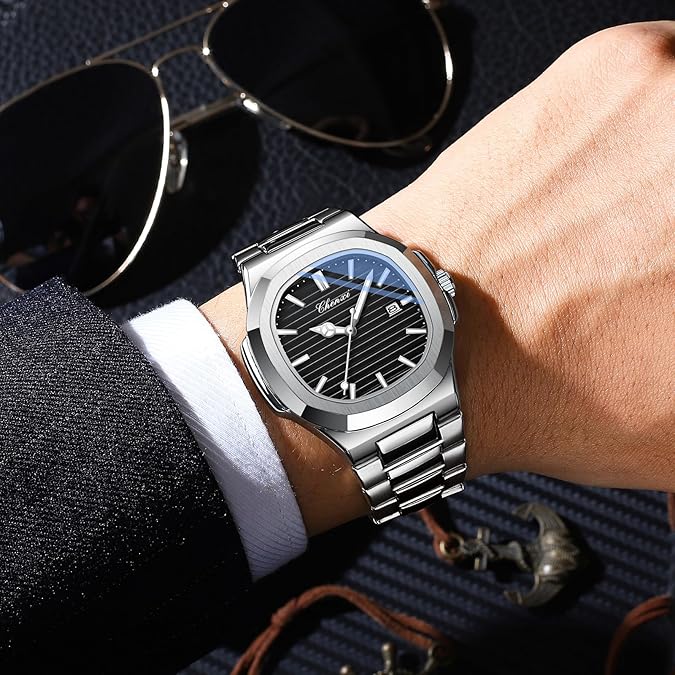 Men's Luxury Stainless Steel Watch, Elegant 40mm Analog Quartz