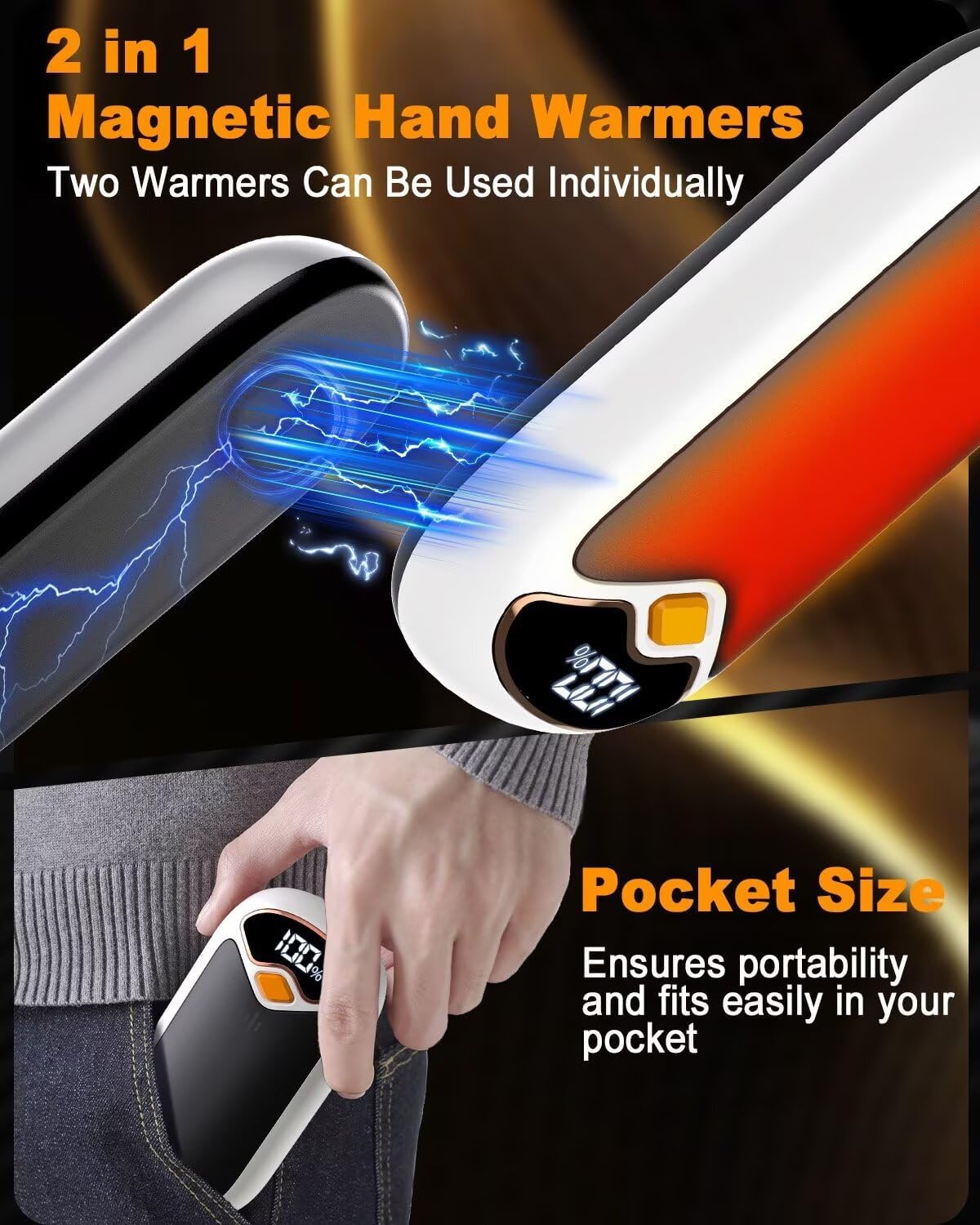 Hand Warmers Rechargeable 2 Pack - Black/White