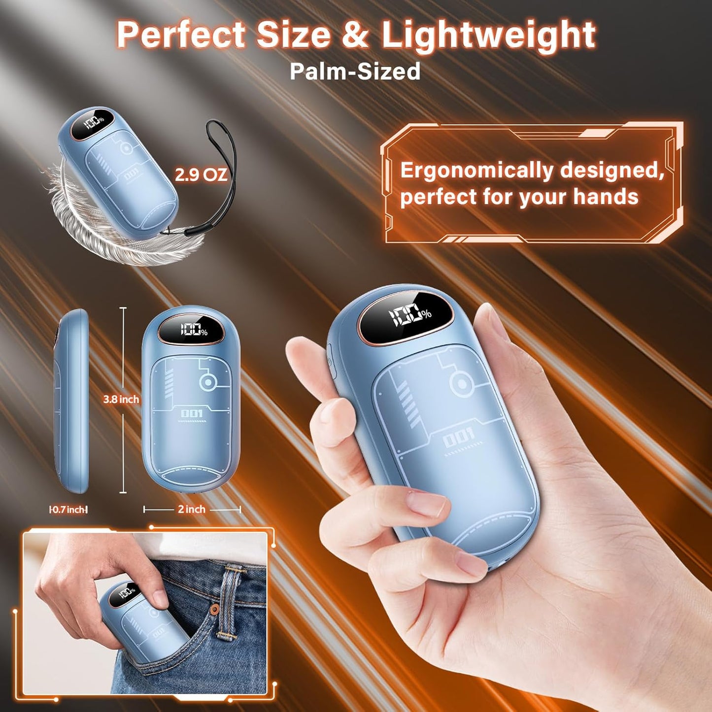 Hand Warmers Rechargeable - 2 in 1 Magnetic - BLUE