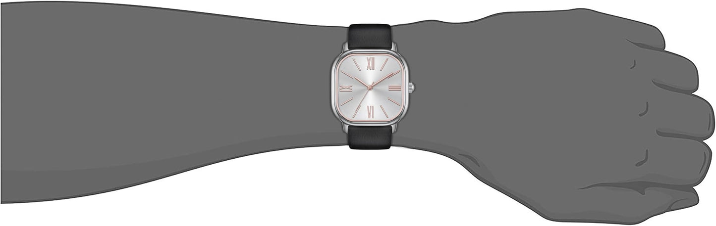 Watch for Women Leather Band Waterproof Analog - Black/Silver