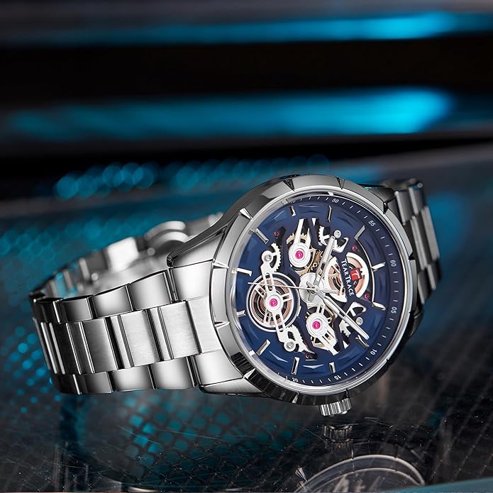 Watch Men Luxury, Quartz Movement, Waterproof, 46 mm- SILVER/BLUE