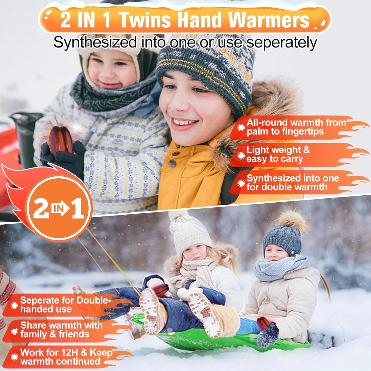 Hand Warmer Rechargeable, 2 Pack Rugby-Shaped