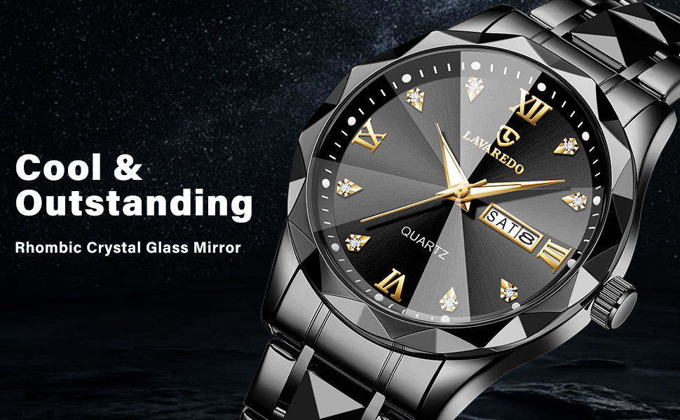 Watch for Men Diamond Analog Quartz 41mm -BLACK