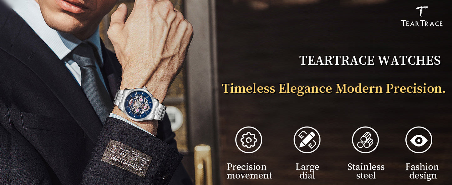 Watch Men Luxury, Quartz Movement, Waterproof, 46 mm- SILVER/BLUE