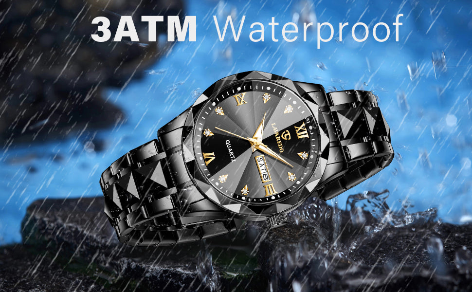 Watch for Men Diamond Analog Quartz 41mm -BLACK