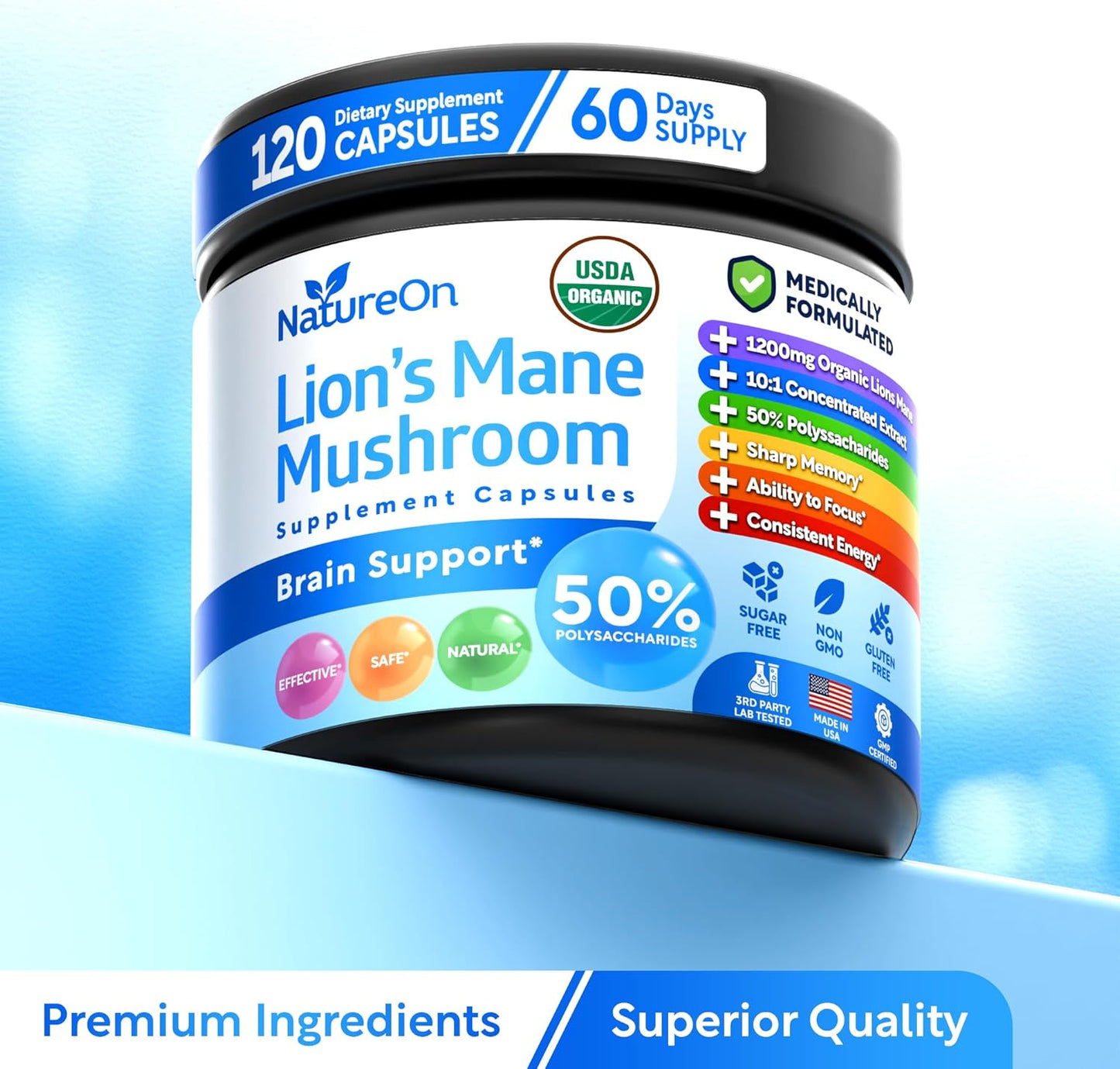 Lion's Mane Brain Nootropic for Energy, Focus, Overall Wellness, & Immune Support