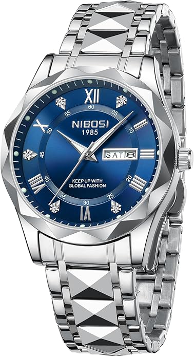 Watch Men Analog Quartz Diamond Stainless Steel Waterproof 42mm