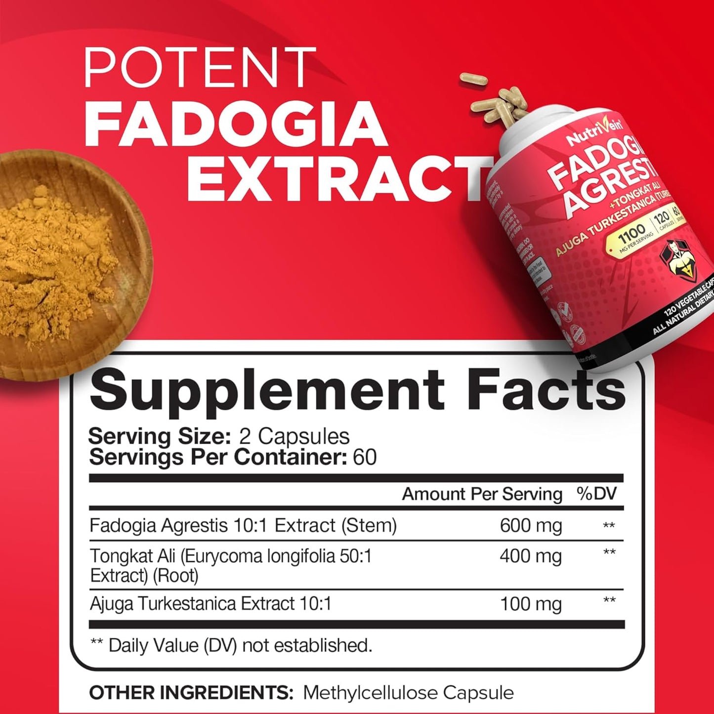 Fadogia Agrestis with Tongkat Ali & Turkesterone Supplement 1100mg - Premium Blend