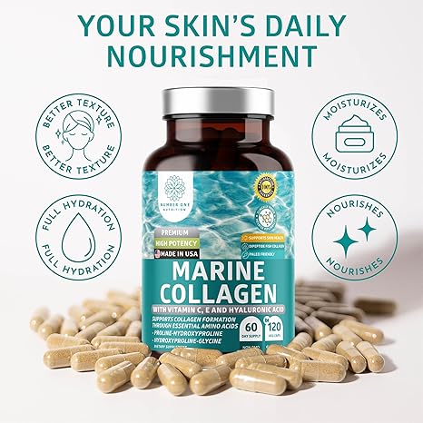 Marine Collagen Dipeptides with Hyaluronic Acid, Vitamin C - For healthy skin.