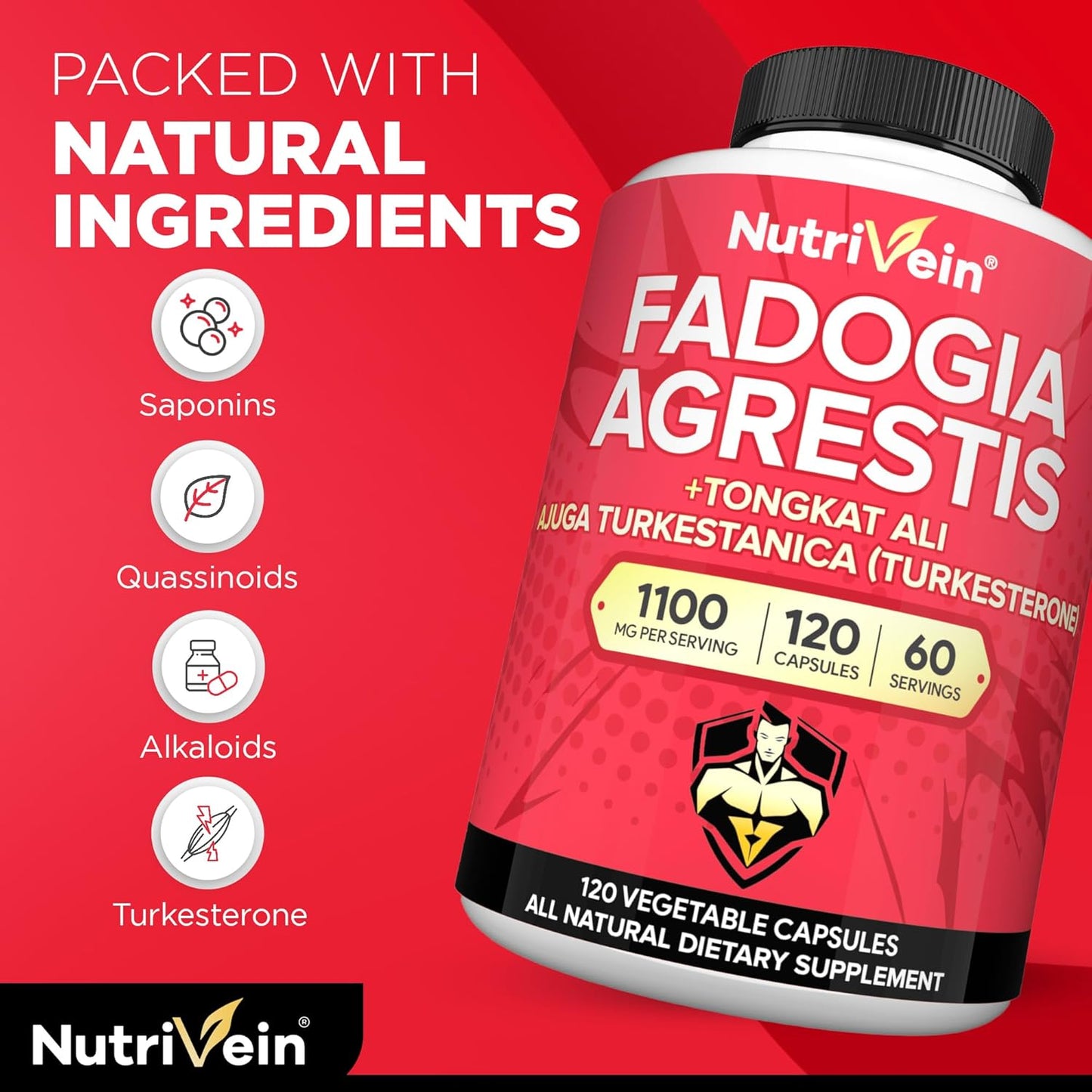 Fadogia Agrestis with Tongkat Ali & Turkesterone Supplement 1100mg - Premium Blend
