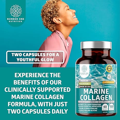 Marine Collagen Dipeptides with Hyaluronic Acid, Vitamin C - For healthy skin.