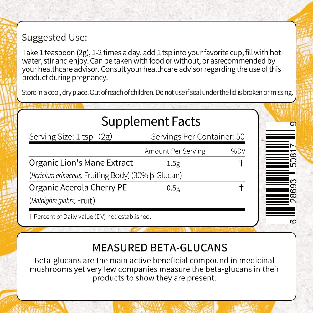 Organic Lion's Mane, Non-GMO and Gluten-Free Supplements