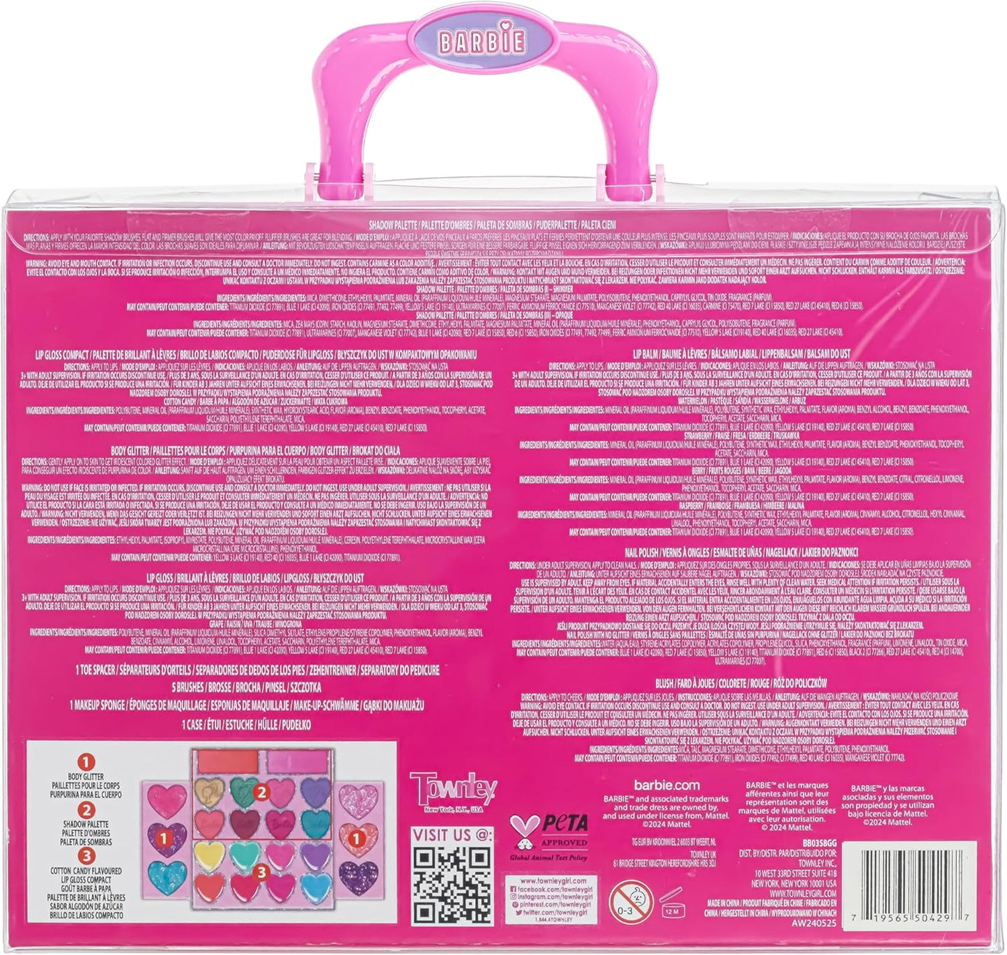 Barbie Car Makeup Kit for Girls, Real Washable Toy Makeup Set