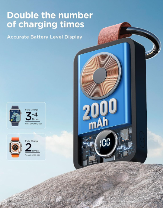 I Watch Portable 2000mAh Wireless Charger Compatible for Apple Watch Series 9/8/7/6/5/SE/4/3/2/UItra 2/Ultra