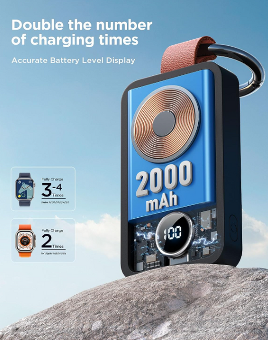 I Watch Portable 2000mAh Wireless Charger Compatible for Apple Watch Series 9/8/7/6/5/SE/4/3/2/UItra 2/Ultra