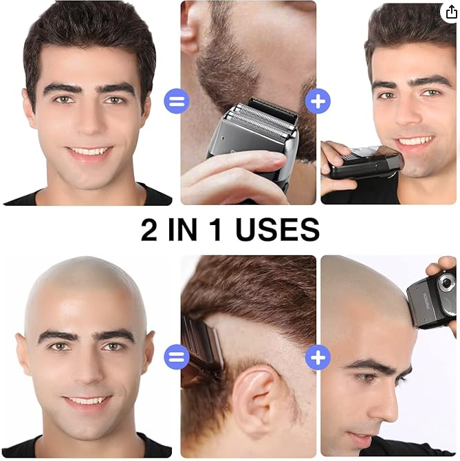 Electric Bald Shavers 2 in 1 Double Shaver for Men Blade and Popup Beard Trimmer