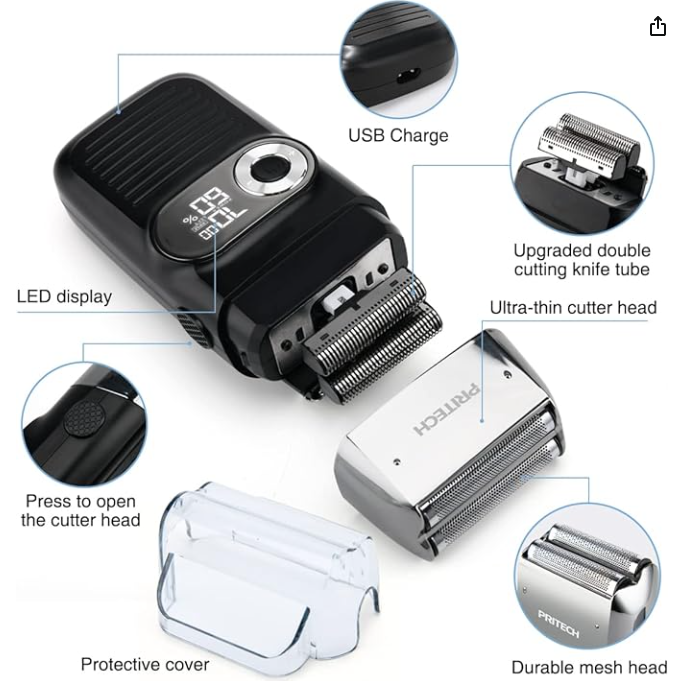 Electric Bald Shavers 2 in 1 Double Shaver for Men Blade and Popup Beard Trimmer