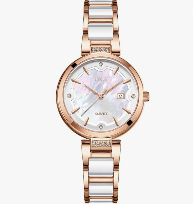 Women's Ceramic Bracelet Watch Luxury Diamond - ROSE Gold / White