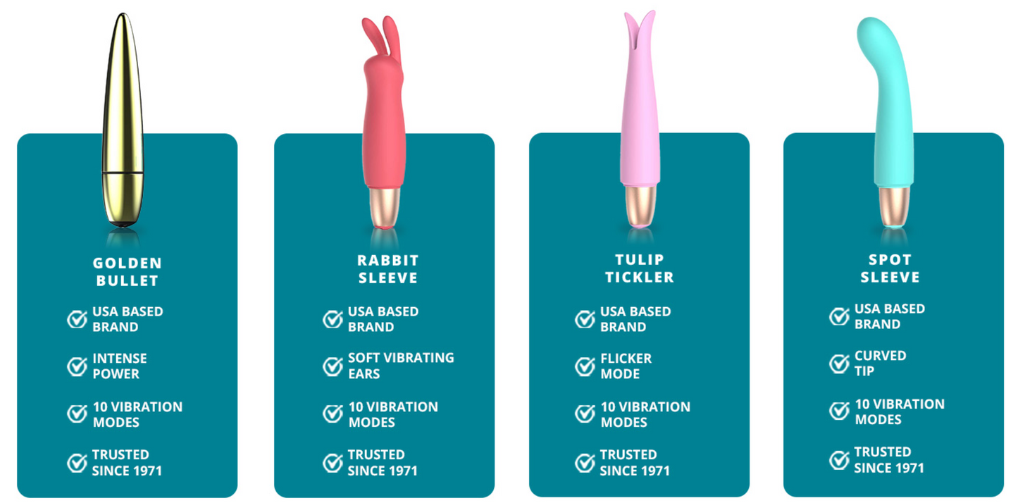 Adam & Eve Playful Seduction Sex Toy Kit, Bullet Vibrator & 3 Silicone Sleeves