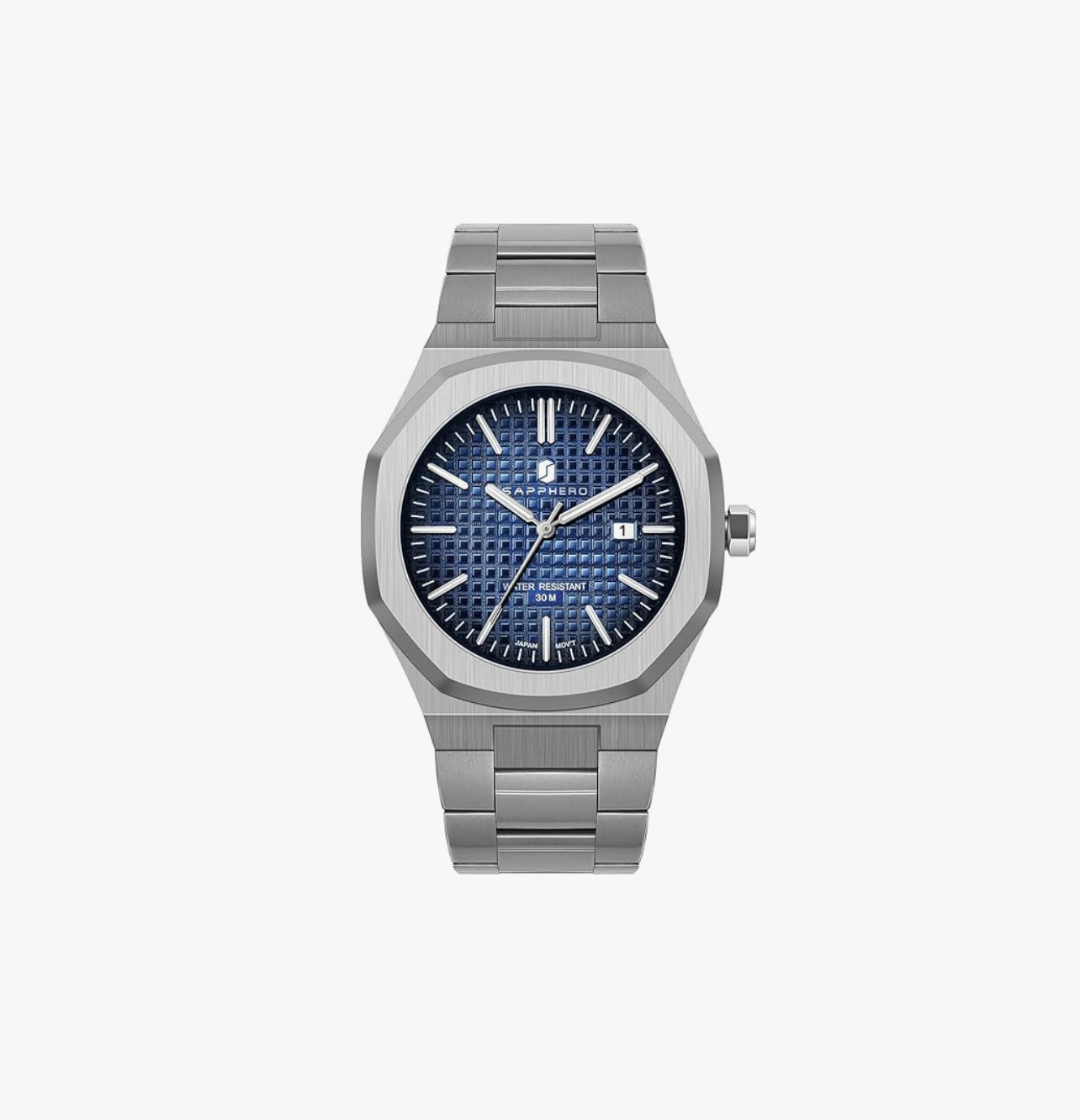 SAPPHERO Men's Watch Octagonal Stainless Steel - SILVER BLUE