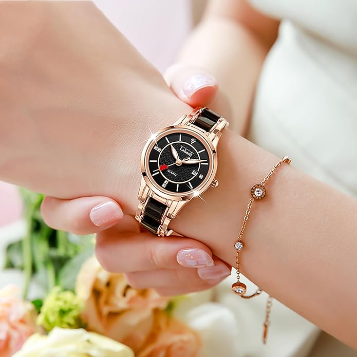 Women's Quartz Watch Elegant Waterproof Stainless Steel, 30mm - Rose Gold / Black