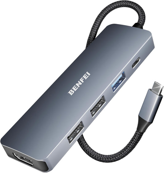 5in1 USB C Hub with 4K HDMI, 3 USB-A, 100W Power Delivery.