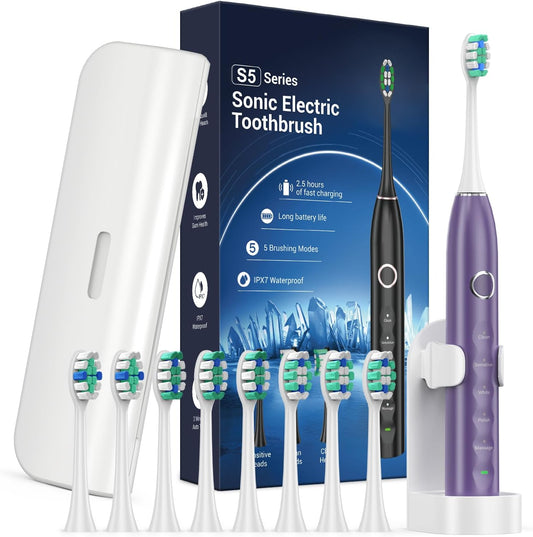 Electric Toothbrush for Adults with 8 Brush Heads, Sonic Toothbrush Rechargeable with a Holder & Travel Case