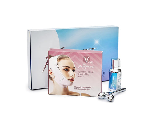 V Line Lifting Kit for Women, Double Chin Strap w/ 3D Face Roller & Hyaluronic Acid Serum