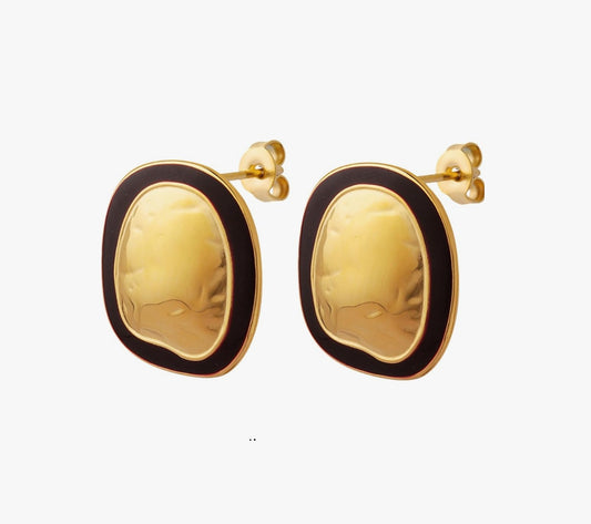 Hammered Gold & Maroon Oval Statement Earrings