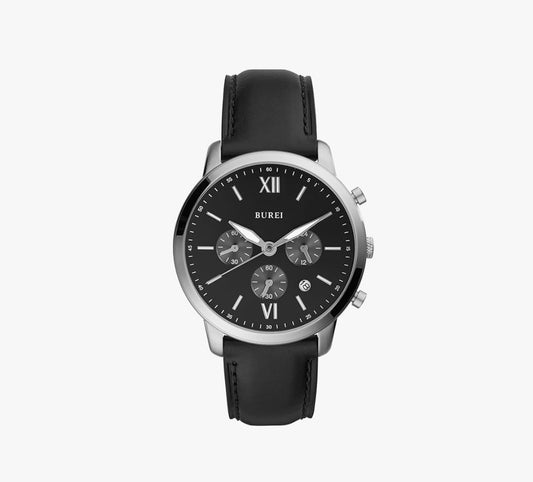 BUREI Fashion Men's Watch, Analogue Leather Strap Quartz Waterproof