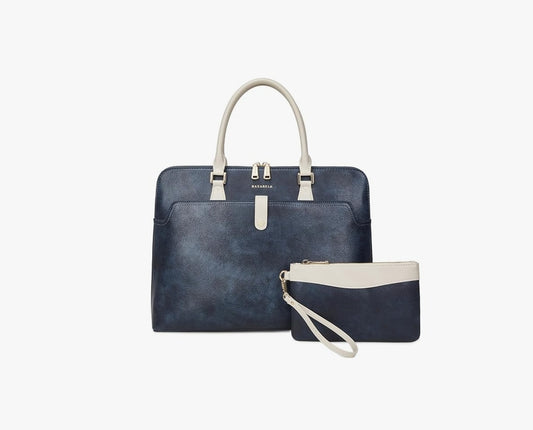Handmade Vegan Leather 16inch Laptop Office Briefcase - Tie Dye Blue