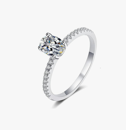 Promise Ring, 1.0 CT S925 Sterling Silver Oval, Cubic Zirconia - Size 6.5