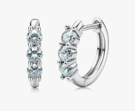 Moissanite Earrings Hoops , 18K White Gold Plated 925 Sterling Silver- Blue