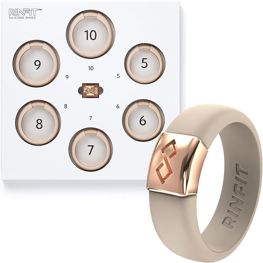 Rinfit Silicone Ring Gift Set for Women – 6 Sizes (5-10) Nude & Metal Rose